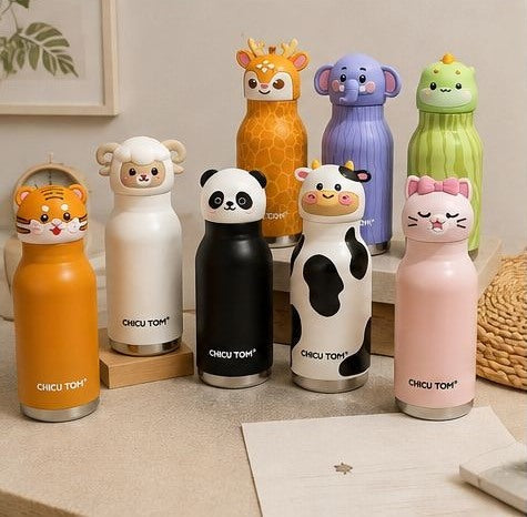 Group of cute animal insulated water bottle designs