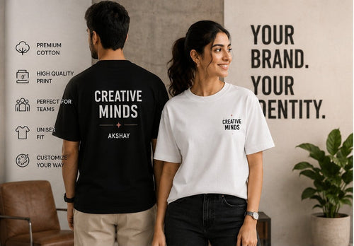 Custom black and white T-shirts with personalised branding