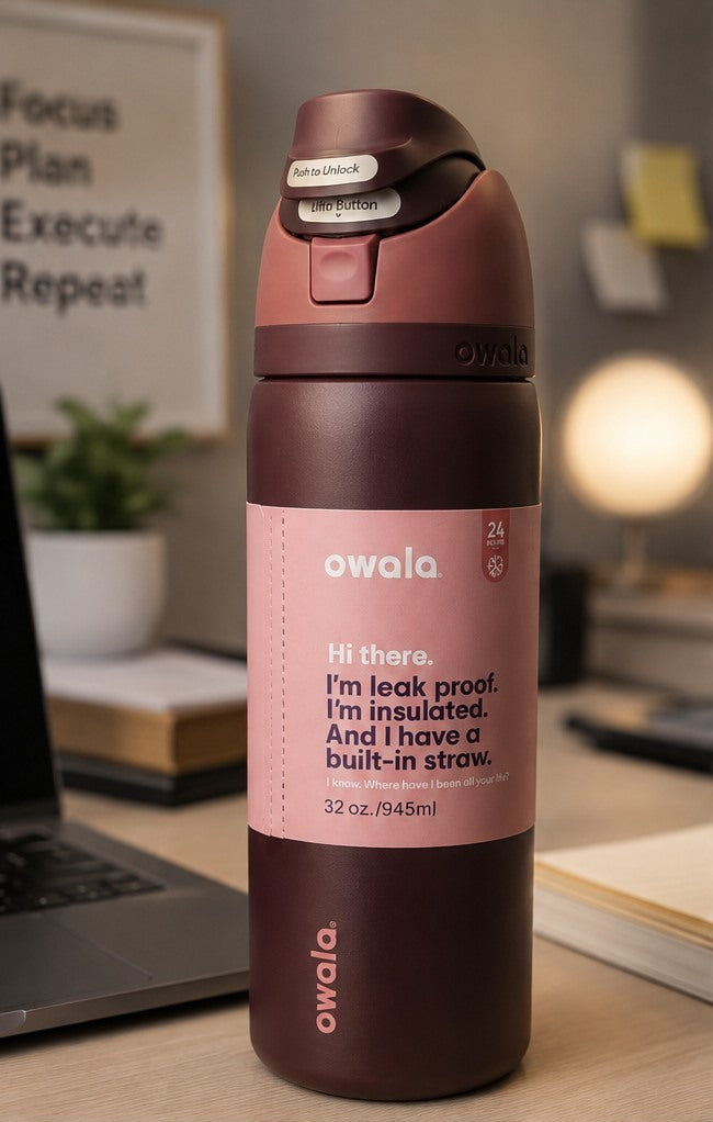 Maroon insulated water bottle front view