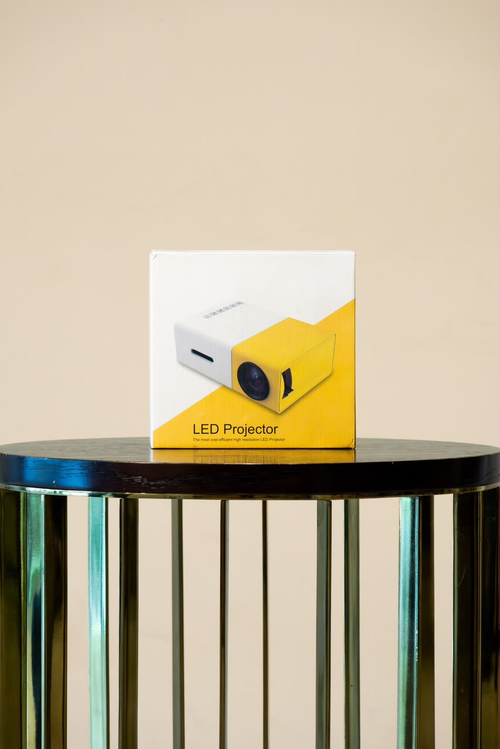 Mini movie projector retail box front view