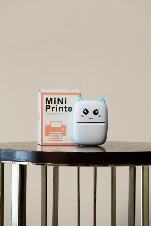 Blue mini thermal printer with retail box